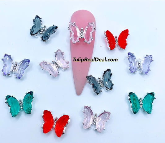 Glass Butterfly Nail Charms Multi colors