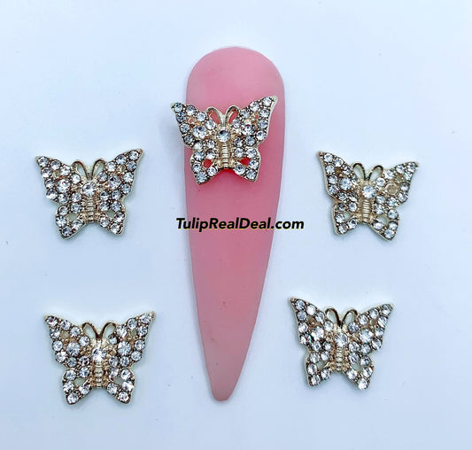 Gold Bling Butterfly 3D charms 5pcs