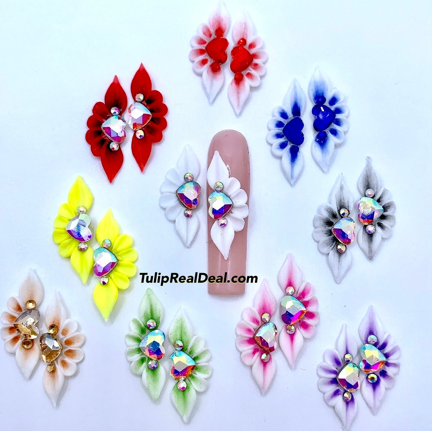 Handmade 3D Ombre Acrylic Flowers Heart Bling