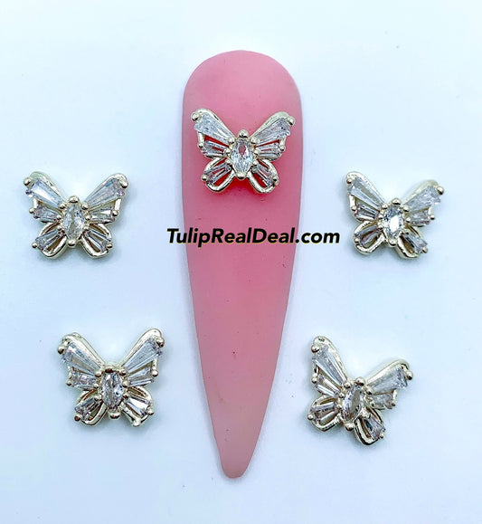 Zircon Bling Gold Butterfly 3D charms 5pcs