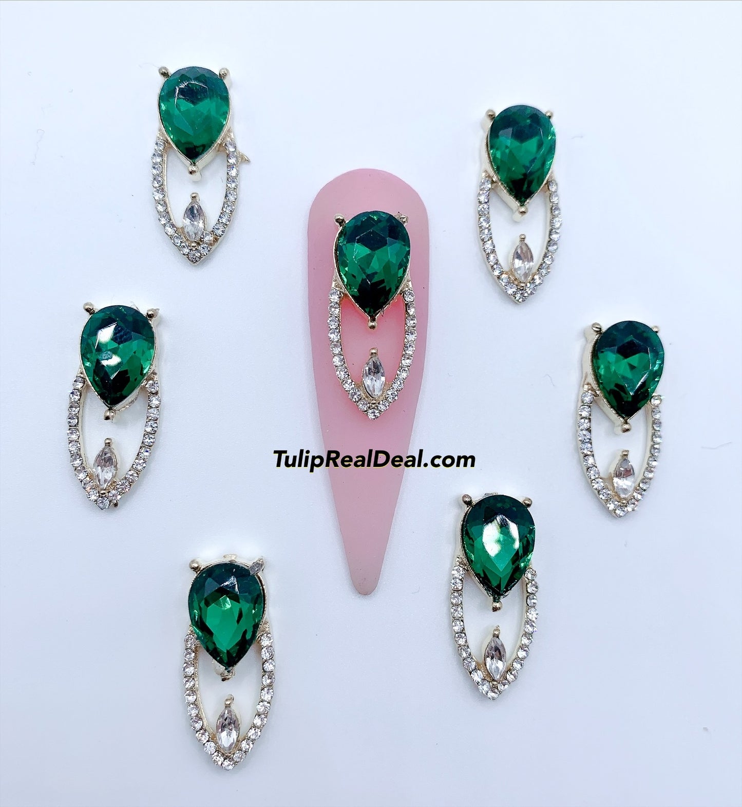 3D Fancy Emerald Bling nail charms 5pcs