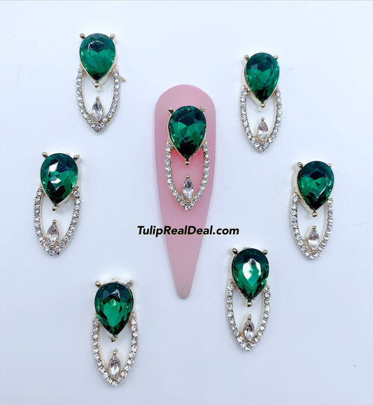 3D Fancy Emerald Bling nail charms 5pcs