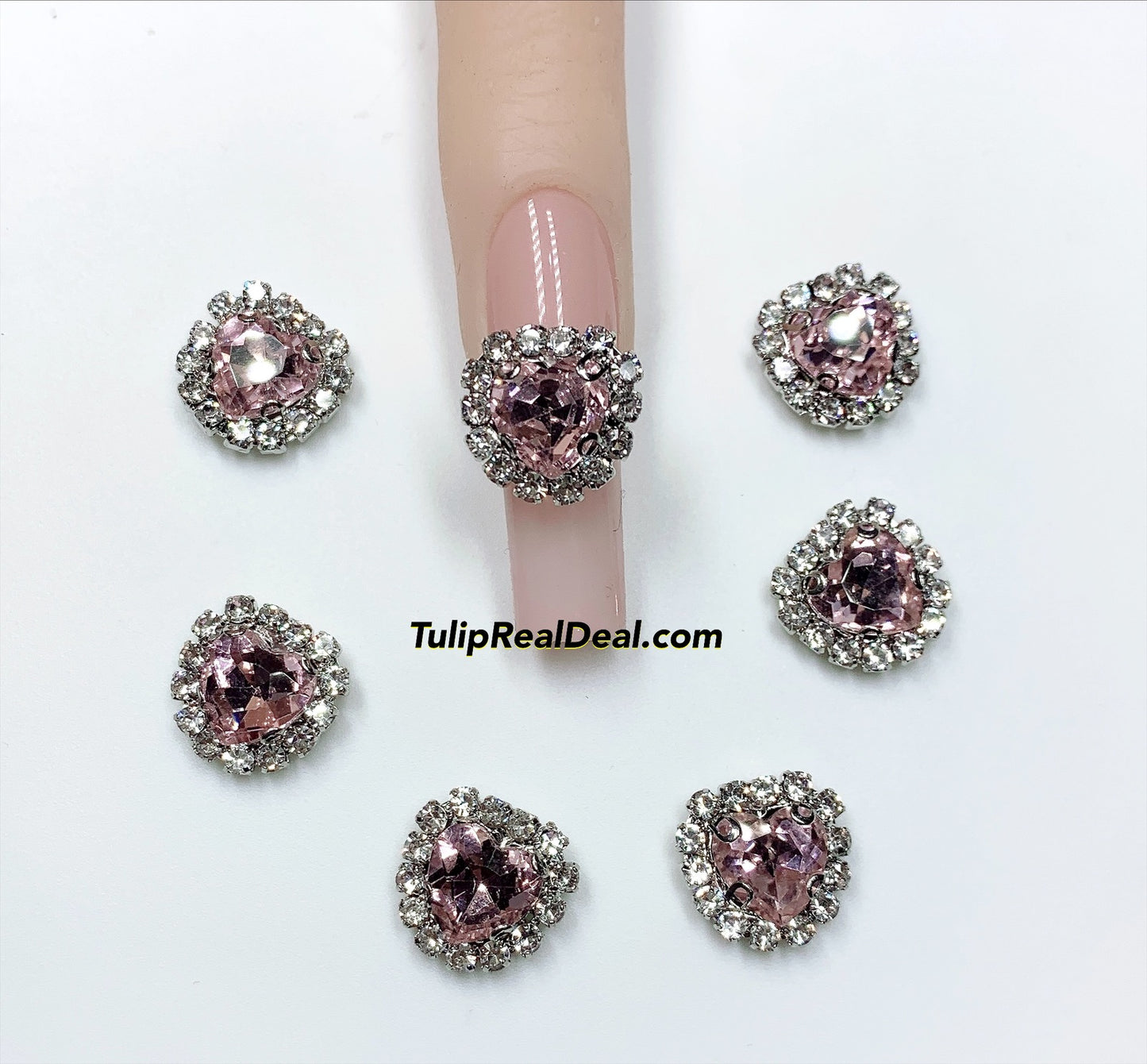 3D Fancy Pink Heart Bling nail charms 5pcs