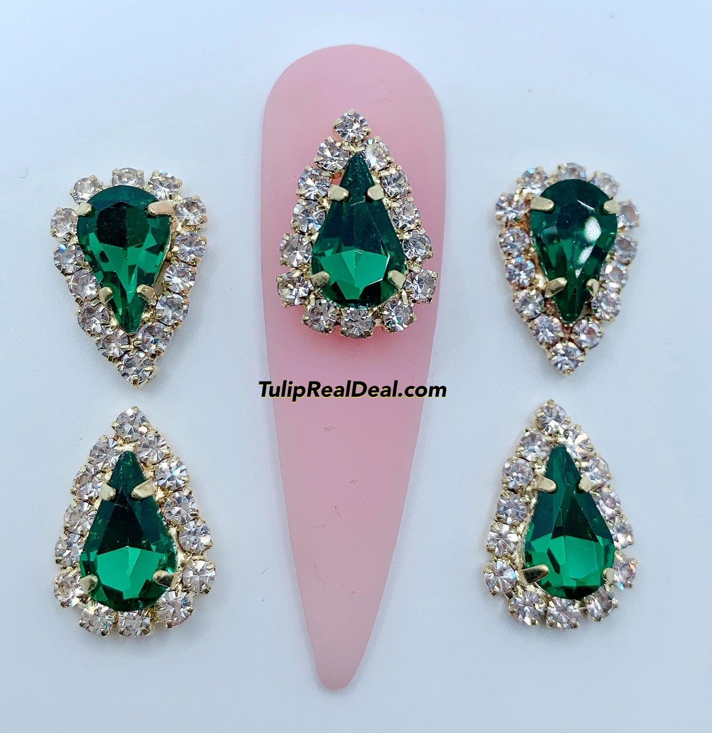 3D Fancy Emerald Green Tear Drop Bling nail charms 5pcs
