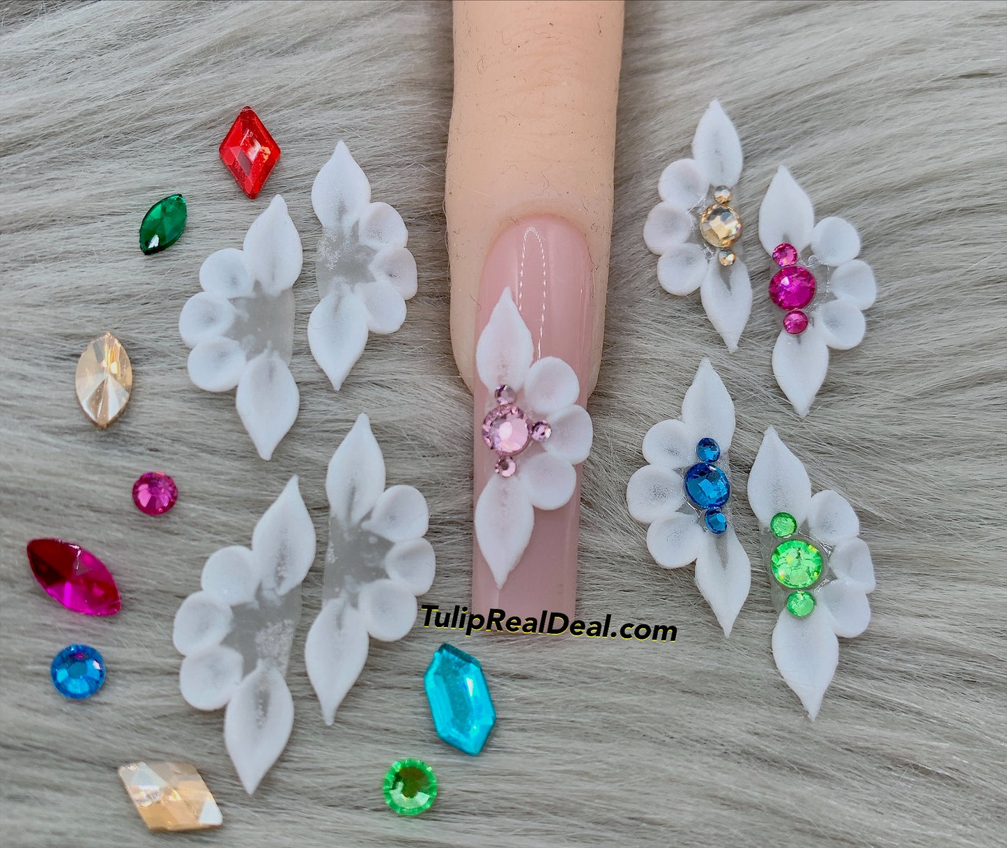 PLAIN HANDMADE 3D WHITE Acrylic Flowers XL Petal nail charms
