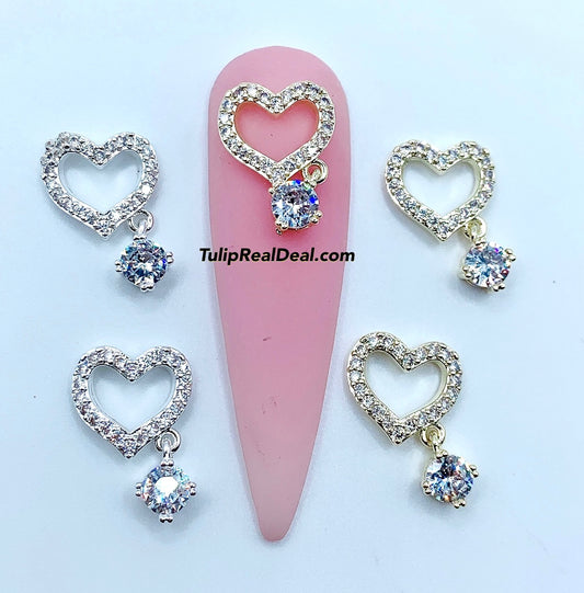 Zircon Dangle Heart charms 4pcs