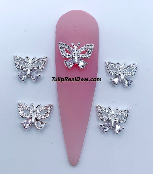 Zircon Bling Silver Butterfly 3D charms 5pcs