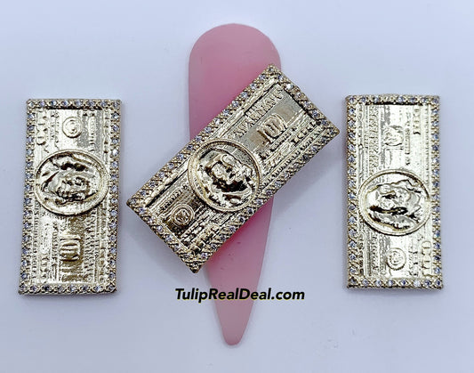 Zircon Bling 100 Dollar Bill charms 2pcs