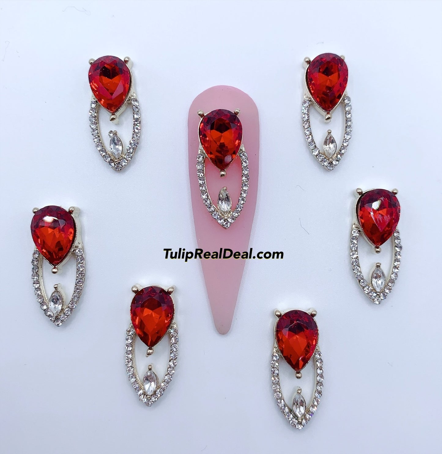 3D Fancy Red Bling nail charms 5pcs