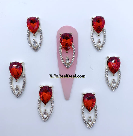 3D Fancy Red Bling nail charms 5pcs