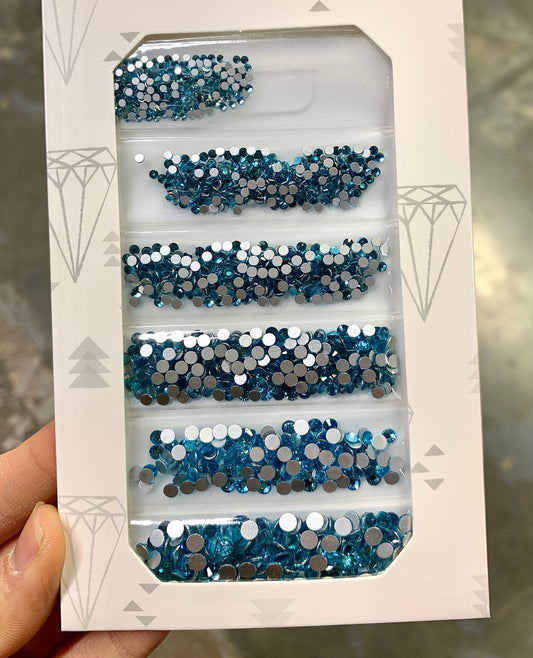 Mixed Crystal Flatback Assorted Pack - Pool Blue