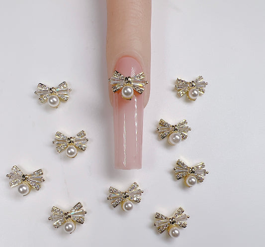 3D Bling Bow Pearl Charms 5pcs