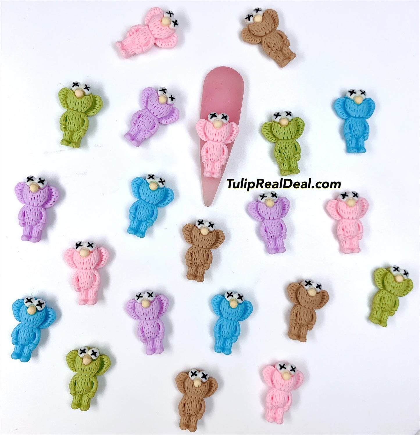 Pastel colors Mini Kaws 3D charms 4pcs
