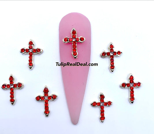 3D Bling RED Cross nail charms 10pcs