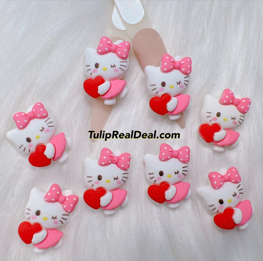 cat wink heart 3D nail charms 4pcs
