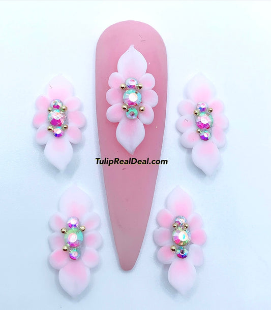 HANDMADE 3D Pink Acrylic Flowers 4pcs