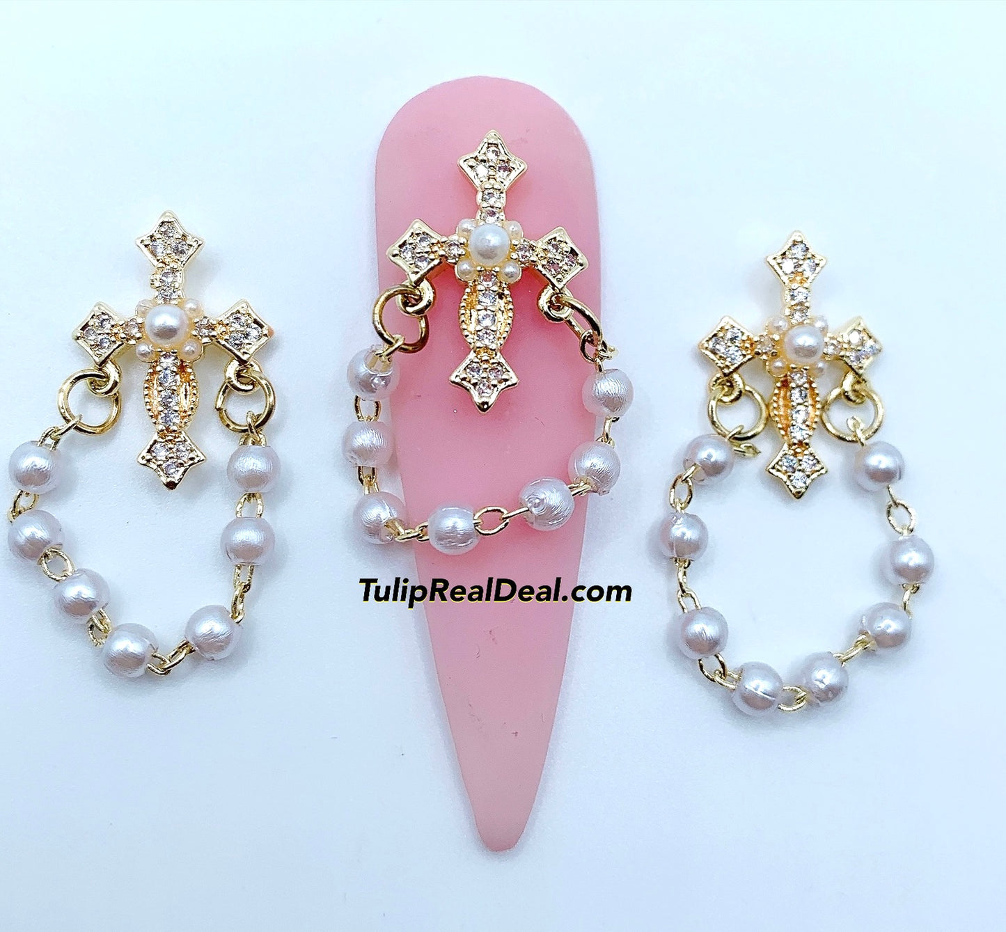 Gold Cross pearl chain charms