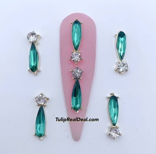 3D Fancy Emerald Bling Teardrop nail charms 5pcs