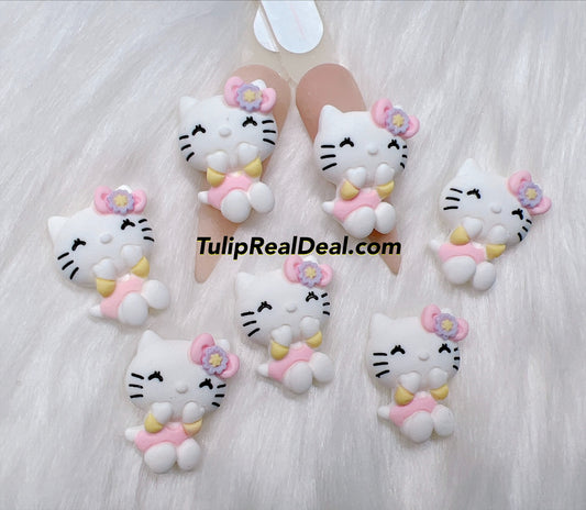 cat pink bow 3D nail charms 4pcs