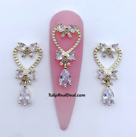 Zircon Dangle Heart charms 4pcs