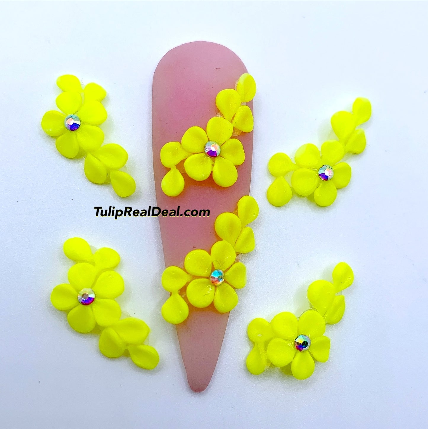 HANDMADE 3D Neon Yellow Acrylic Flowers 4pcs