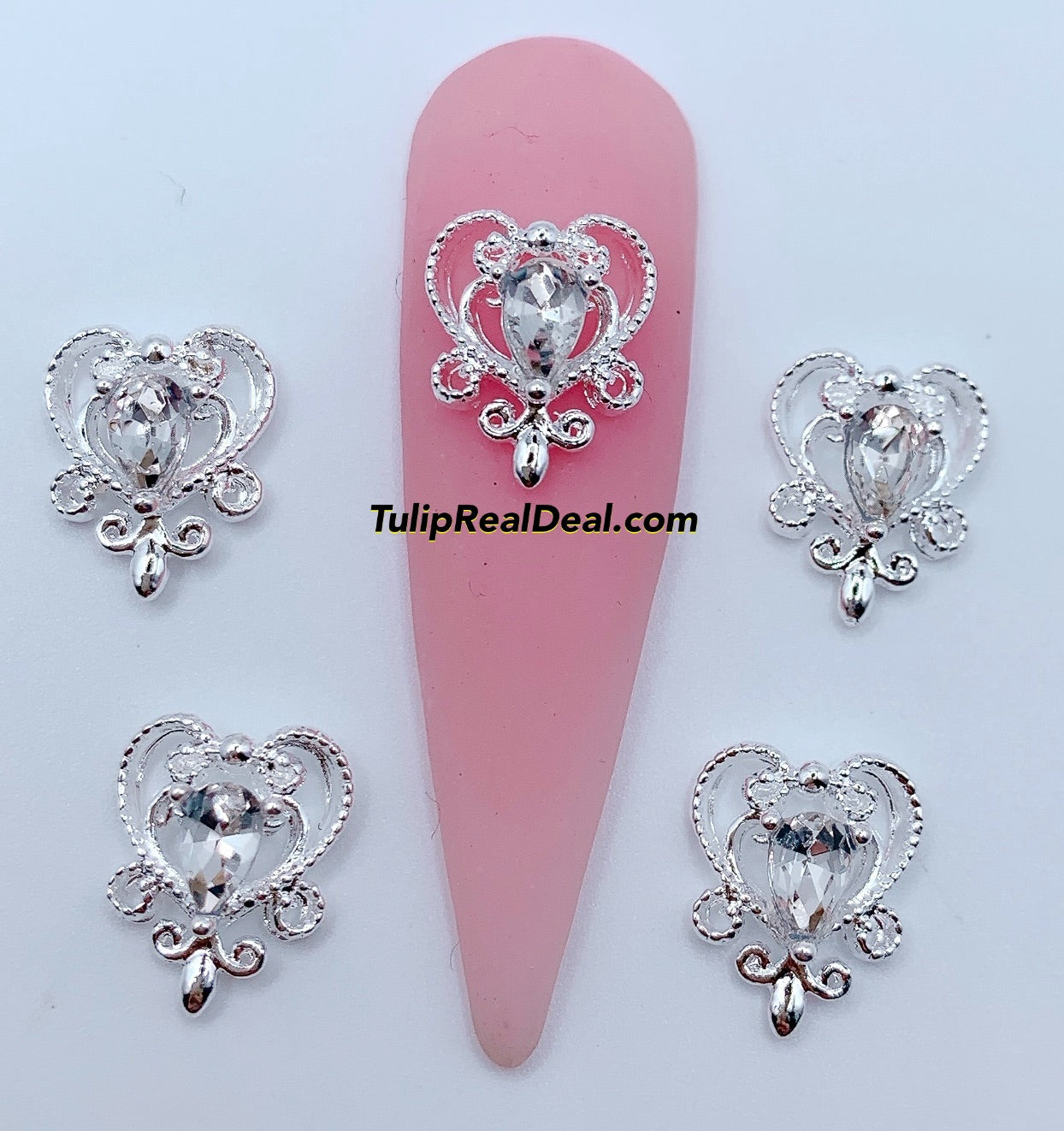 Silver Heart nail charms 10pcs