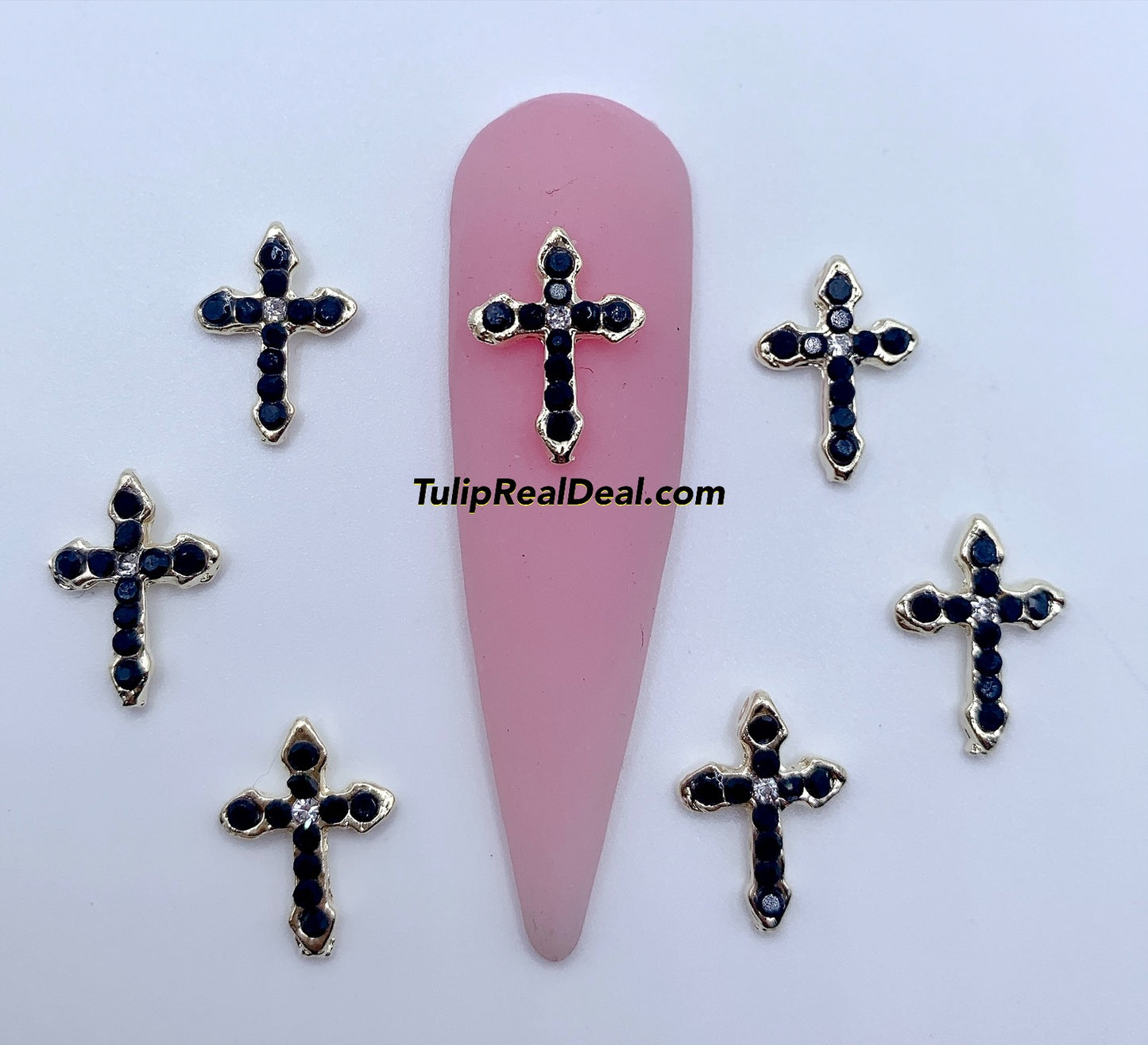3D Bling BLACK Cross nail charms 10pcs