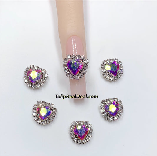 3D Fancy AB Heart Bling nail charms 5pcs