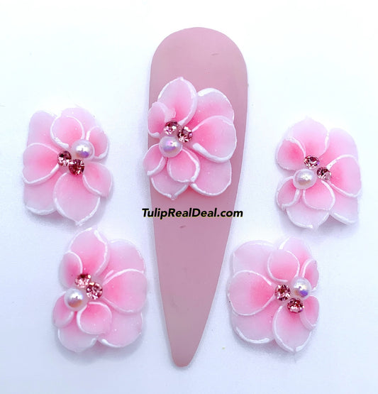 HANDMADE 3D Pink Acrylic Flowers 4pcs