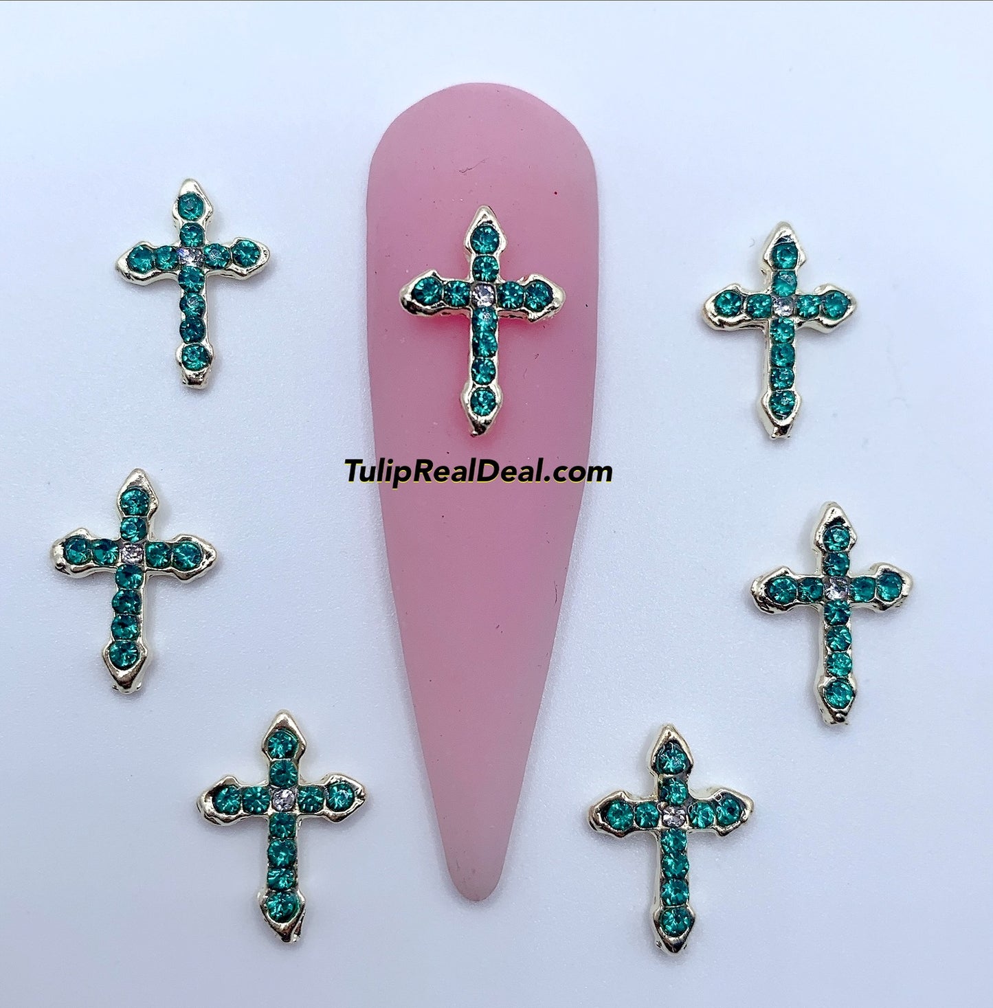 3D Bling Emerald Green Cross nail charms 10pcs