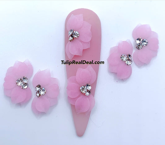 HANDMADE 3D Acrylic Flowers Clear Pink 4pcs