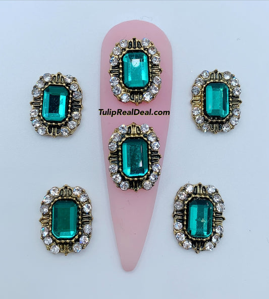 3D Fancy Emerald Rectangle Bling nail charms 5pcs