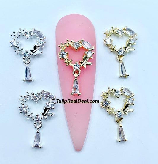 Zircon Dangle Heart charms 4pcs