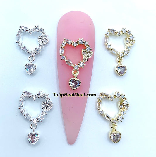 Zircon Dangle Heart charms 4pcs