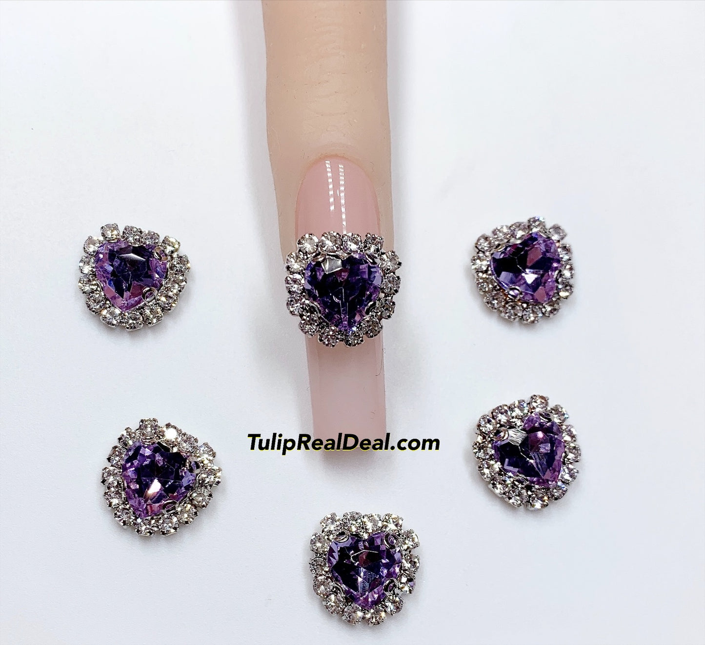 3D Fancy PURPLE Heart Bling nail charms 5pcs