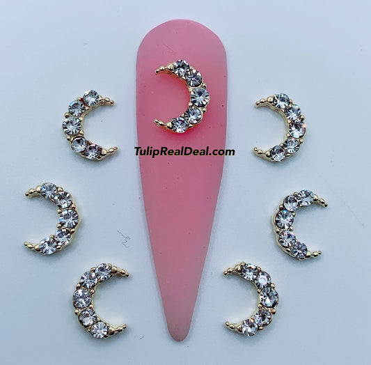 3D Moon Bling Nail Charms 5pcs