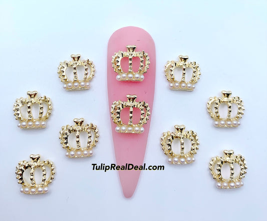 10pcs Crown Pearl nail charms