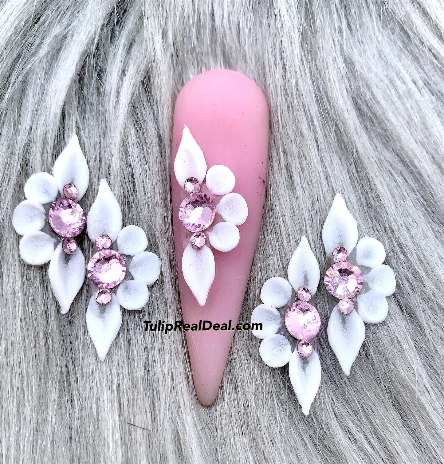HANDMADE 3D WHITE Acrylic Flowers Pink Blings