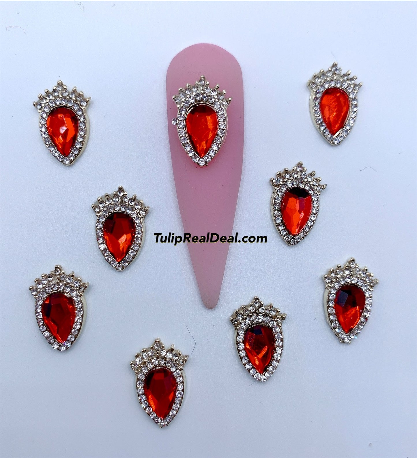 3D Fancy Red Crown Bling nail charms 5pcs