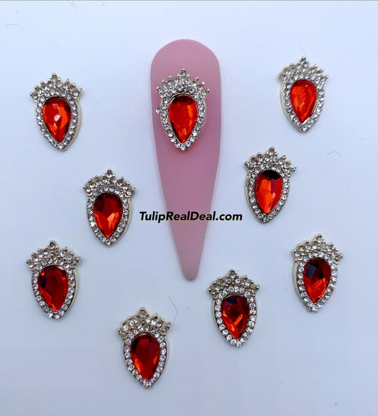 3D Fancy Red Crown Bling nail charms 5pcs