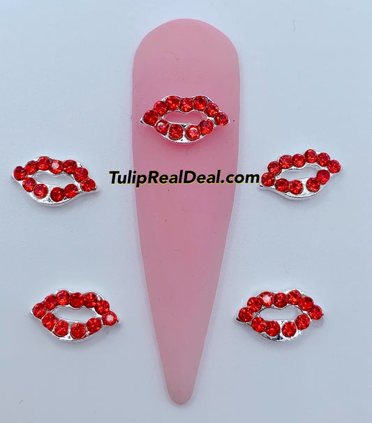 Bling Red Lip nail charms 4pcs