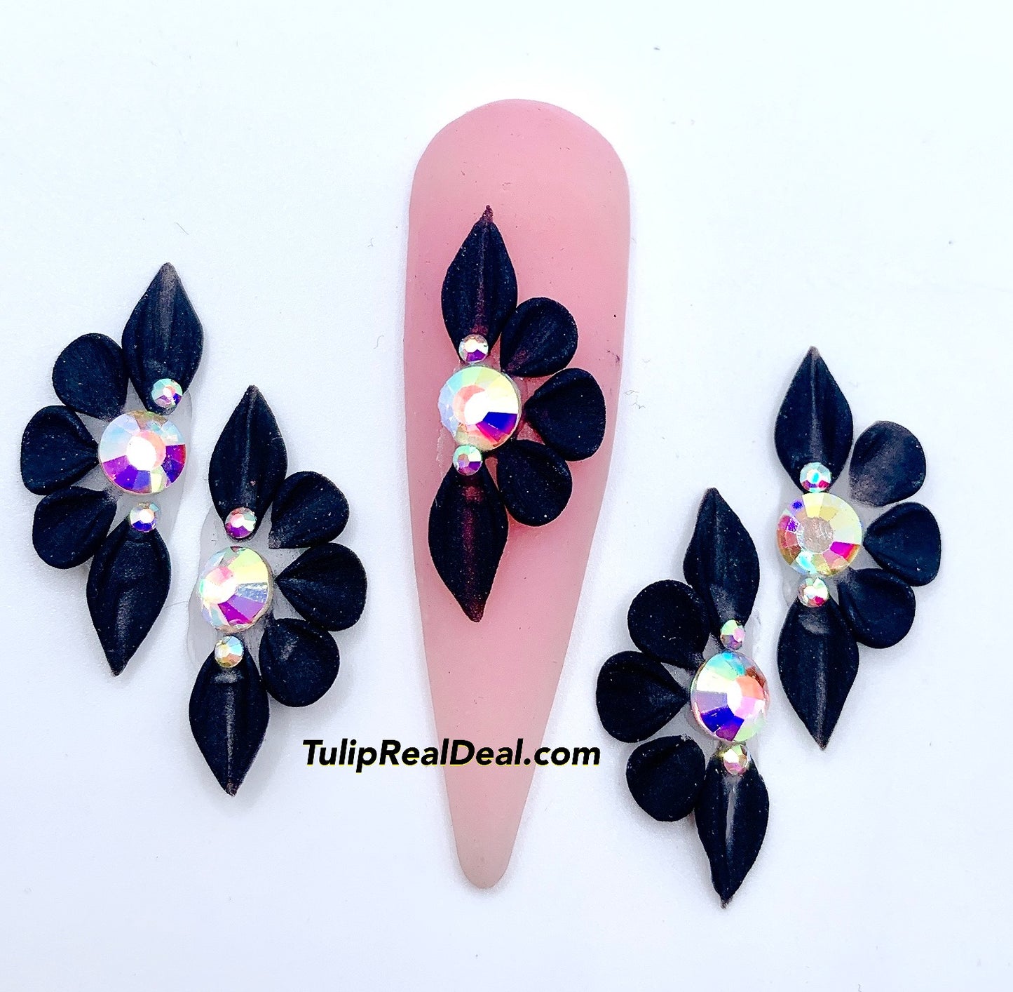Handmade 3D Acrylic BLACK XL Petals Flowers charms
