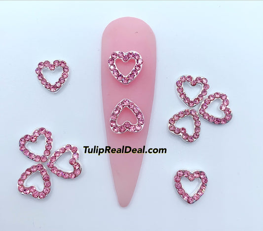10pcs Bling Pink Heart Charms