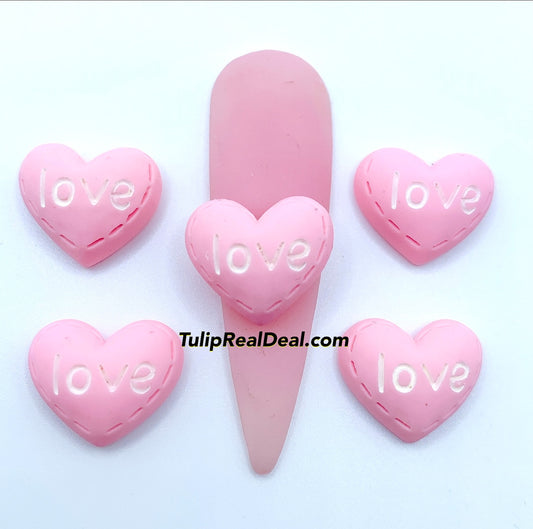 Kawaii Pink Heart LOVE 3D nail charms 4pcs