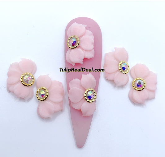 HANDMADE 3D Nude Pink Acrylic Flowers 4pcs