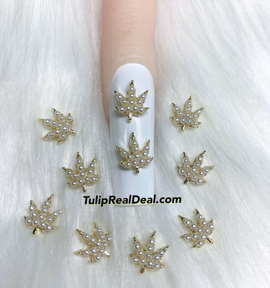 3D Pearl Weed Fall leaves charms 10pcs