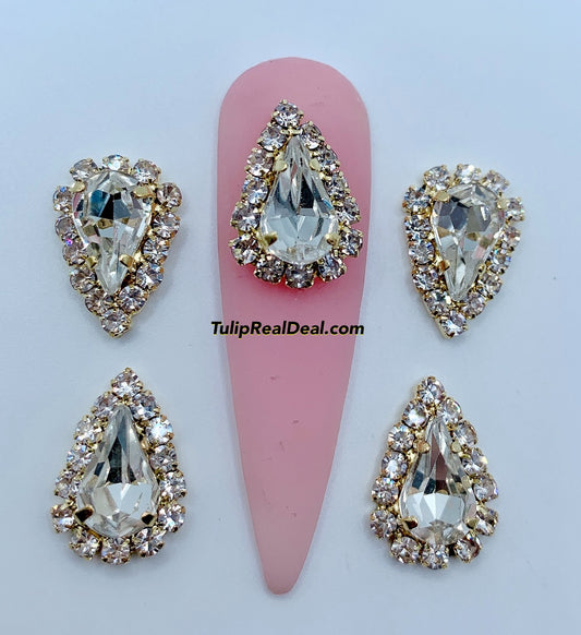 3D Fancy Clear Tear Drop Bling nail charms 5pcs