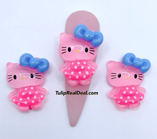 Kawaii Cat pink dress 3D nail charms 4pcs