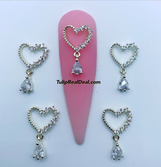 Zircon Dangle Heart charms 5pcs