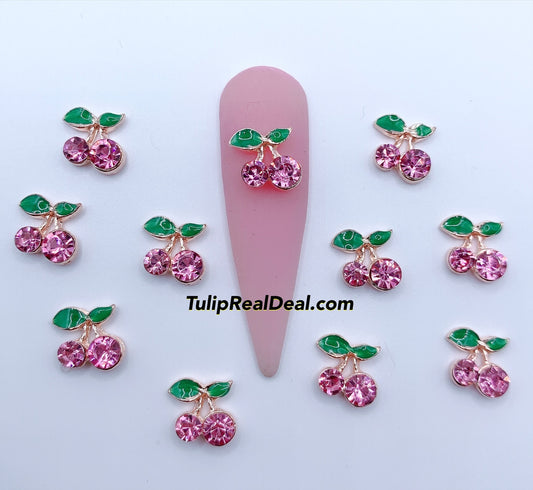 Pink Cherry nail charms 10pcs